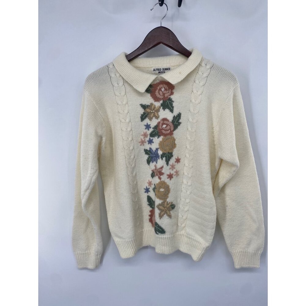 VINTAGE ALFRED DUNNER PL FLORAL EMBROIDERED PULLOVER GRANDMA STYLE COLLAR